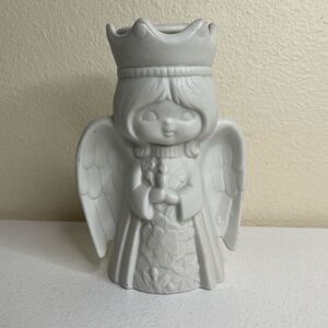 Vintage 80s Ceramic Angel Tealight Candle Holder White Christmas Holiday Decor